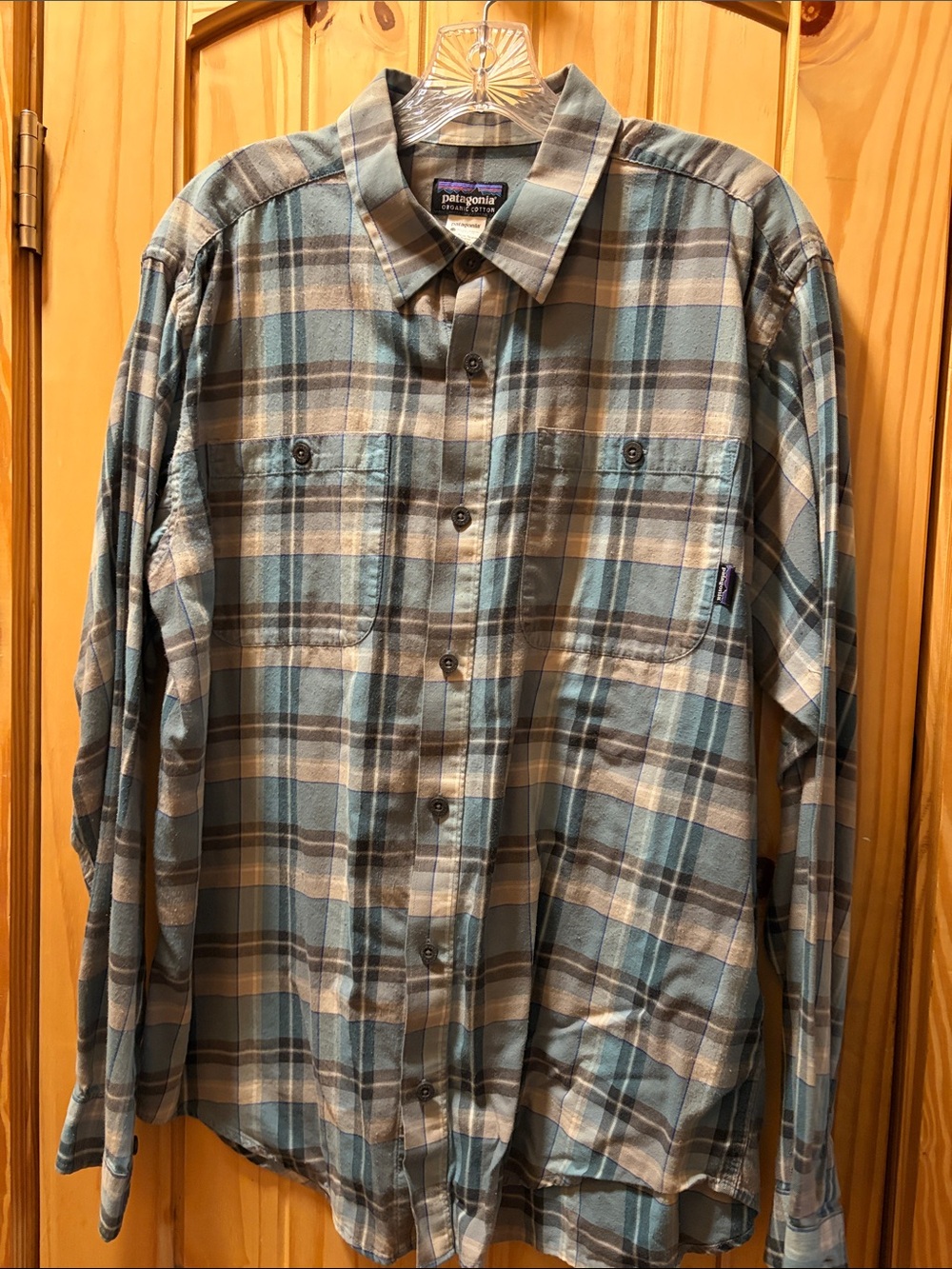 Patagonia Blue, Gray & Cream Plaid Shirt